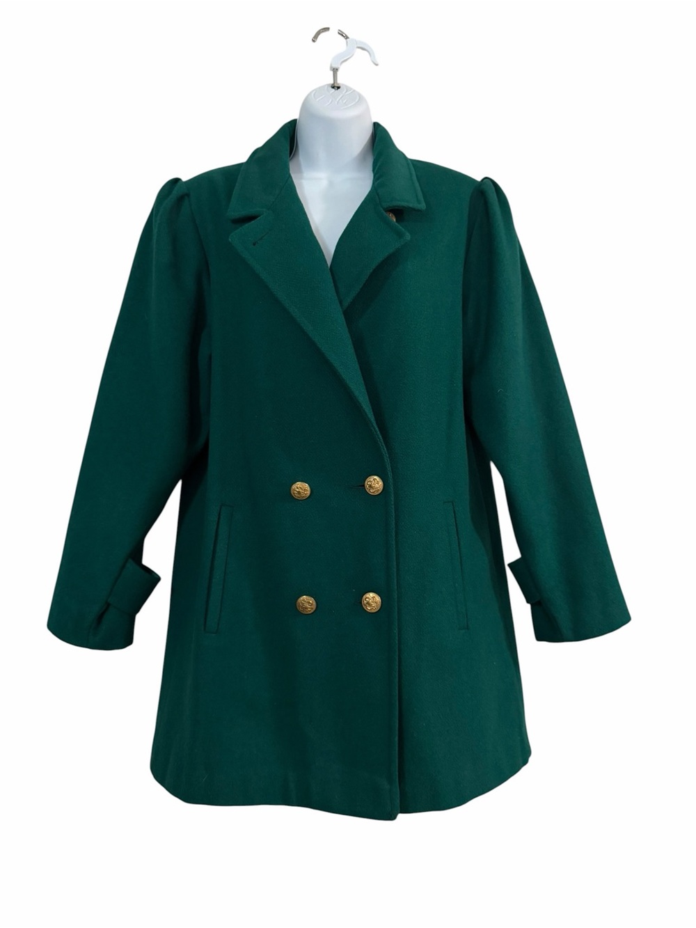 Vintage Green Wool Blend Peacoat Trench-Style Coat Classic Timeless Old Money